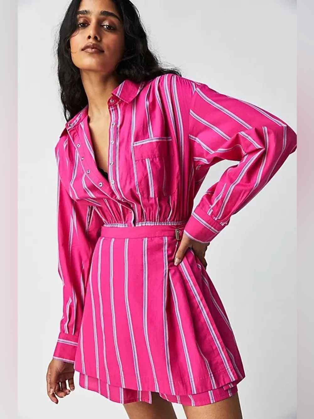 NWT FREE PEOPLE High Vibrations Shirt Dress | Heat Wave Combo MSRP $158 Size M